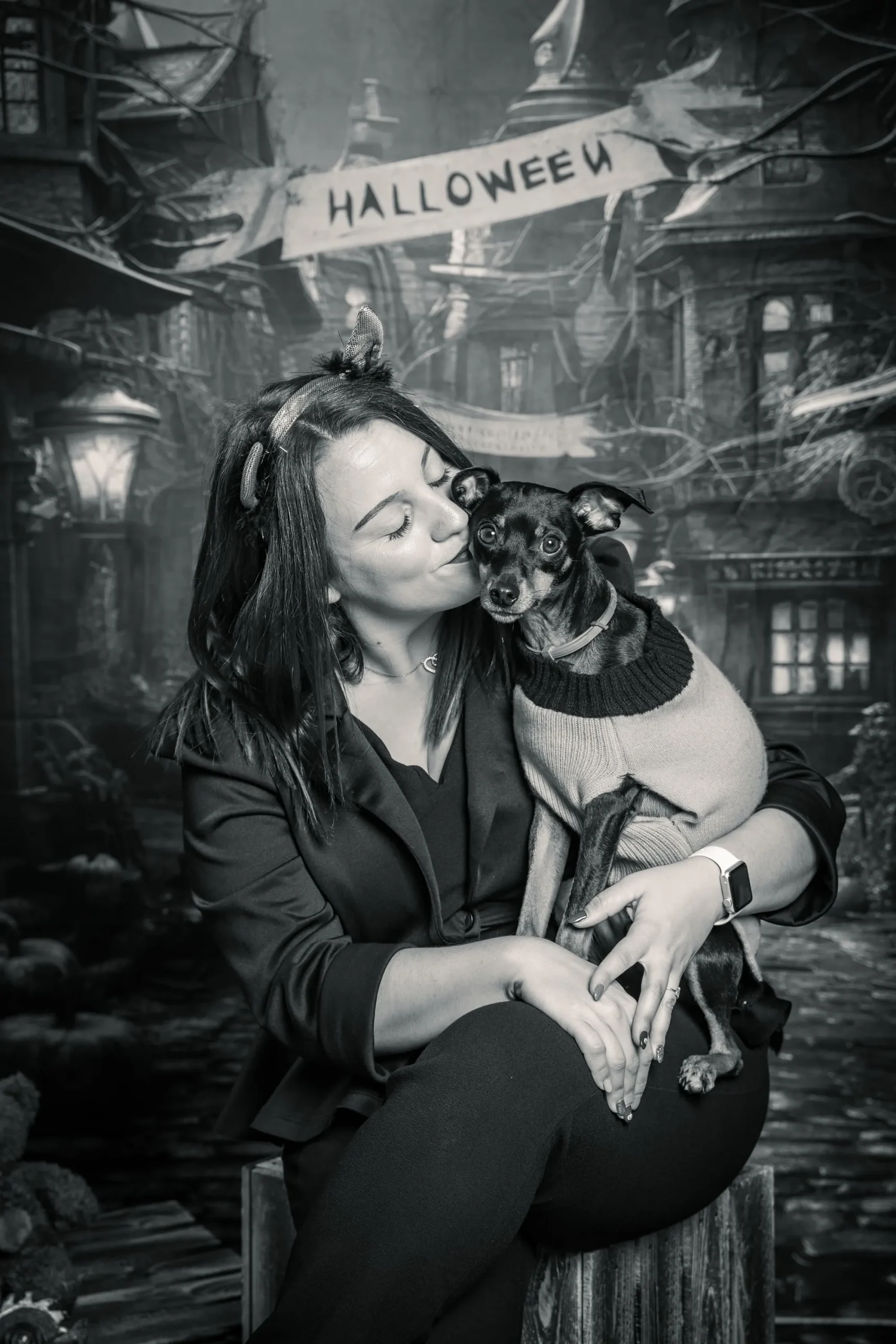 Photo portrait d'une femme avec son chien