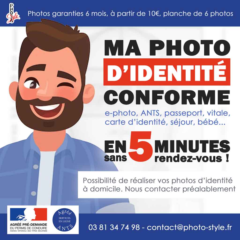 Photo d'identité rapide et conforme ANTS chez Photostyle Seloncourt, photographe professionnel